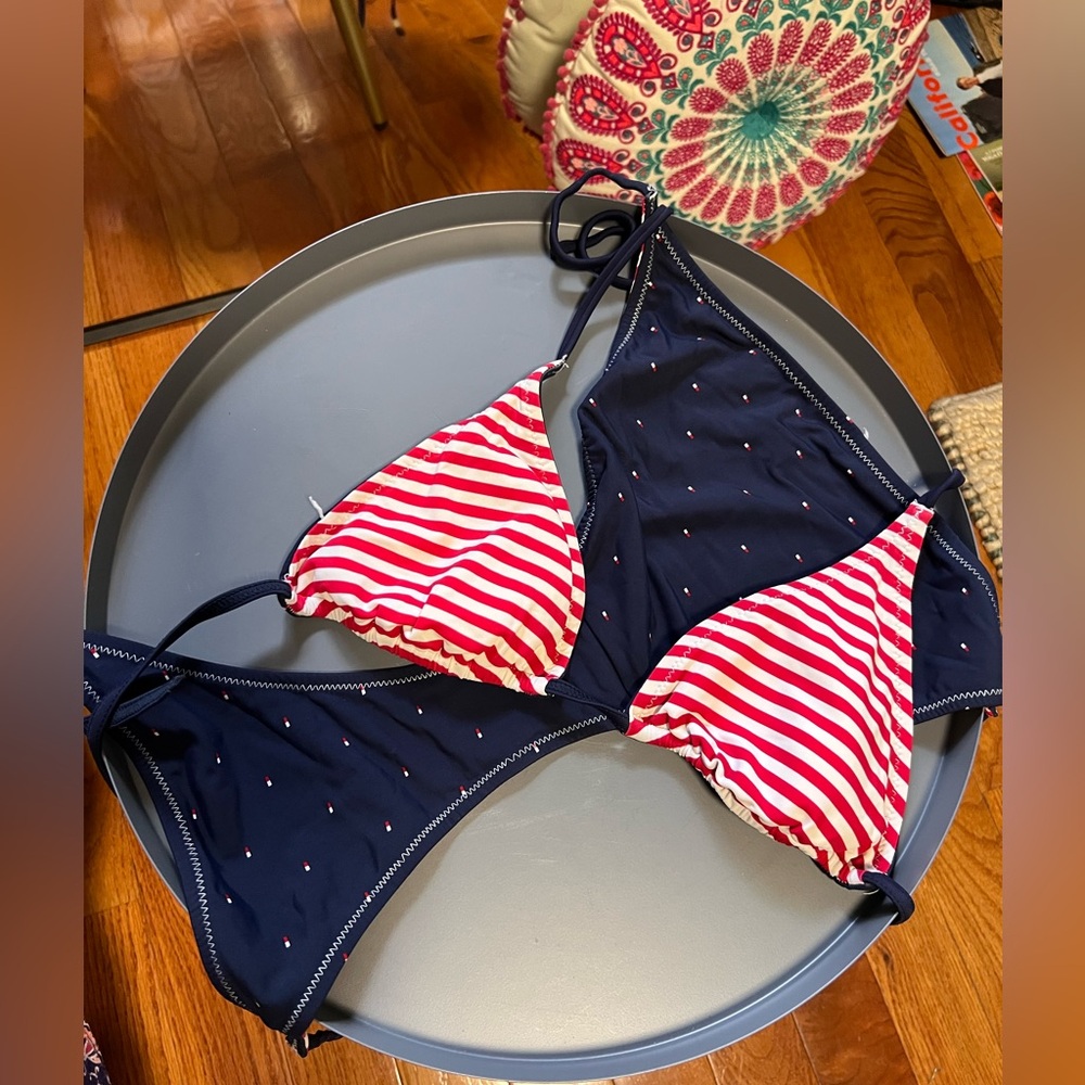 Tommy Hilfiger Navy & Red Striped Triangle Bikini Top
